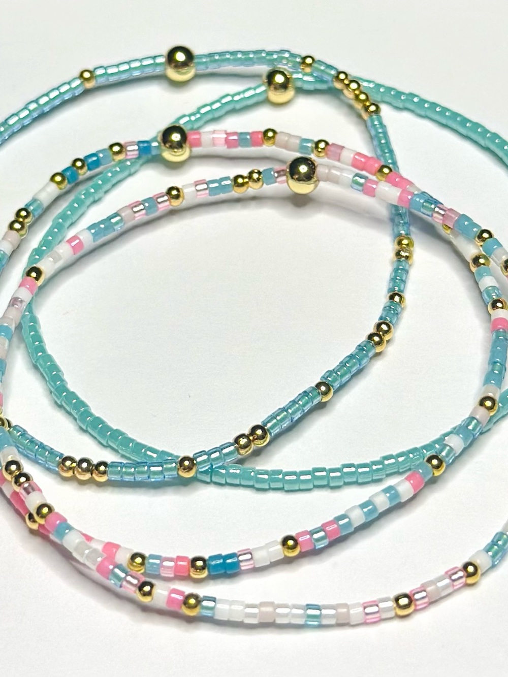 BramFam Beads Gold filled Pastel Bead Bracelet Stack with Gold Accents